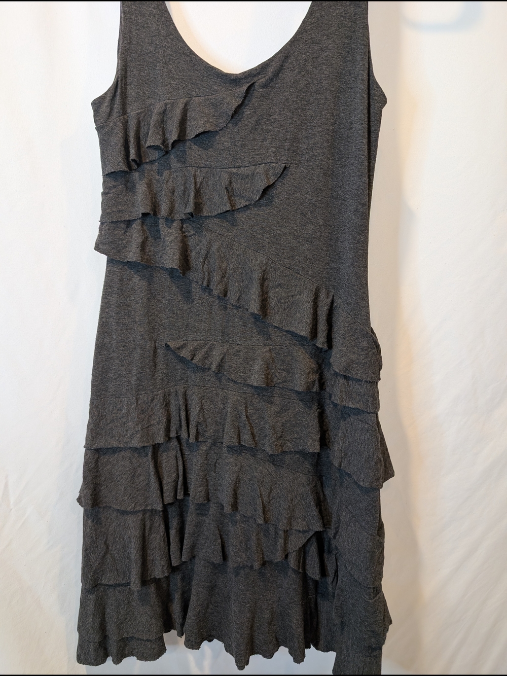 Bailey 44 Charcoal Gray Ruffle Midi Dress Stretch Comfort flirty